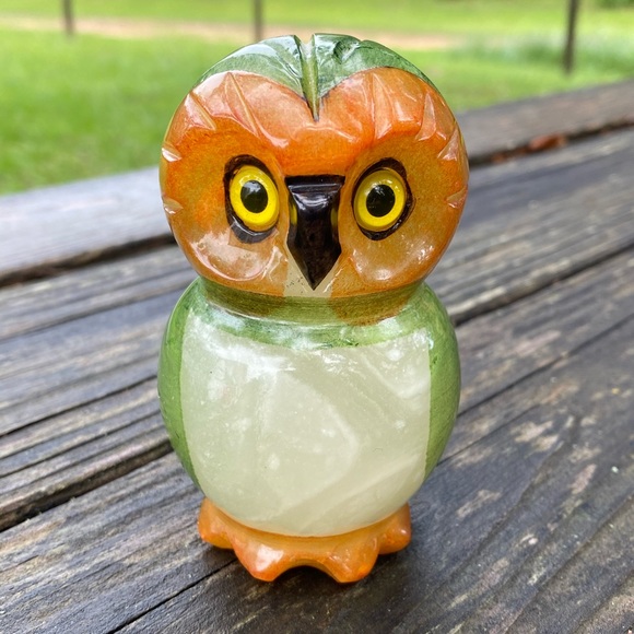 Vintage Genuine Hand Carved Alabaster Owl